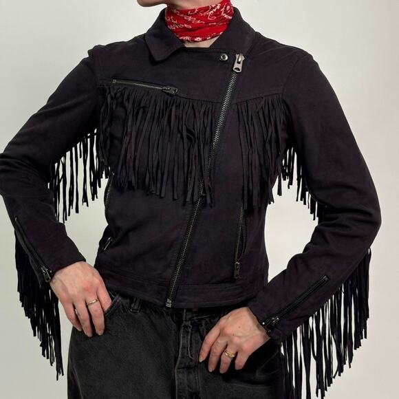 Black Faux Suede Fridge Jacket - Topshop Size 4 - Picture 2 of 8